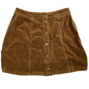 Brandy Melville Brown‎ Velvet Mini Skirt Snaps Down Front One Size Small